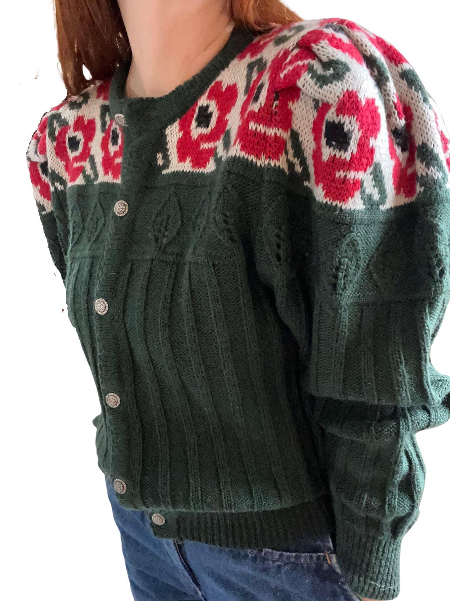 Vintage Austrian cardigan trachten wool folklore floral