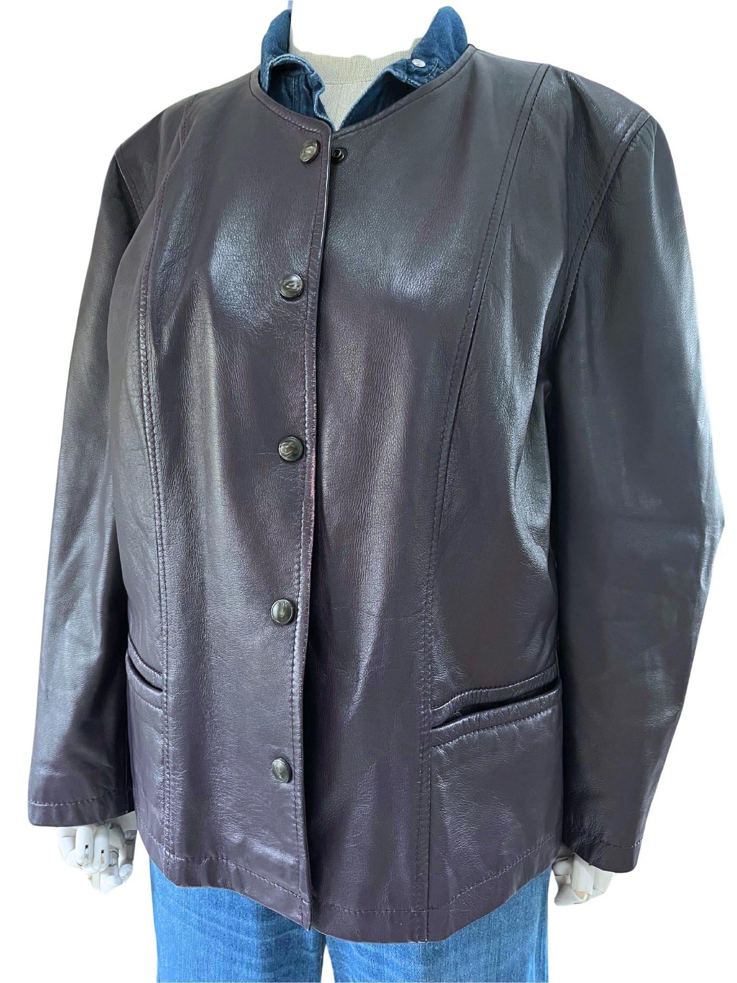 Vtg boxy leather jacket purple 90s oversize Simola & Tidman