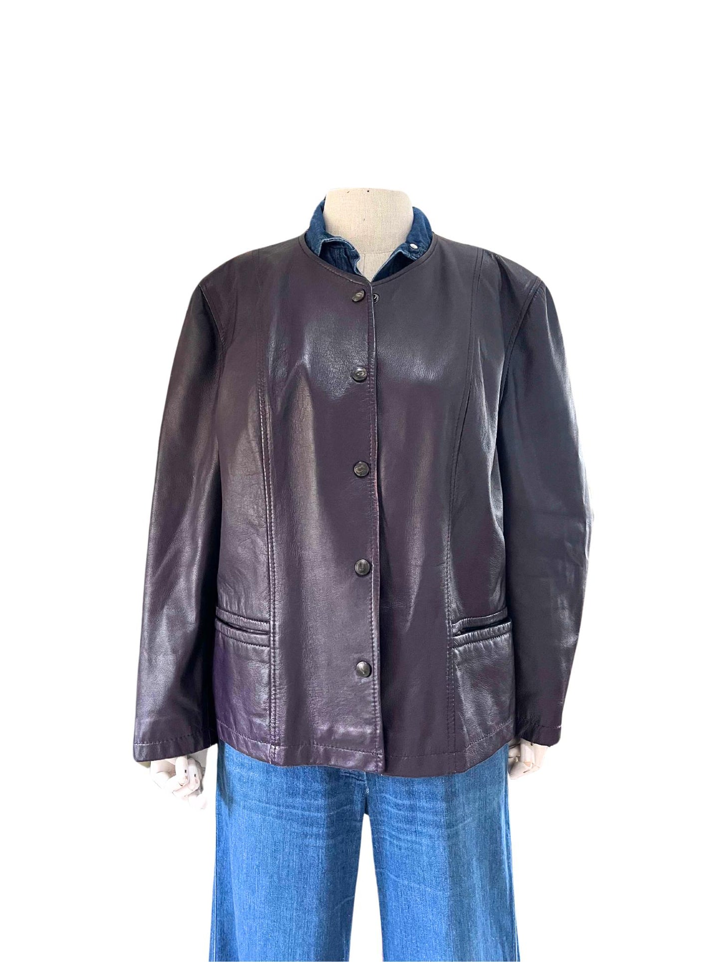 Vtg boxy leather jacket purple 90s oversize Simola & Tidman