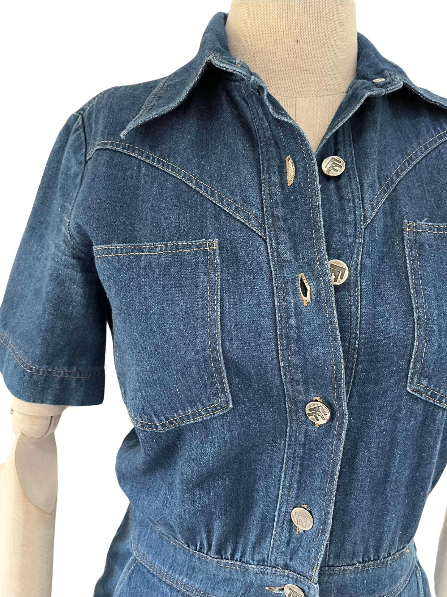 Vtg 70s denim jumpsuit coverall one piece