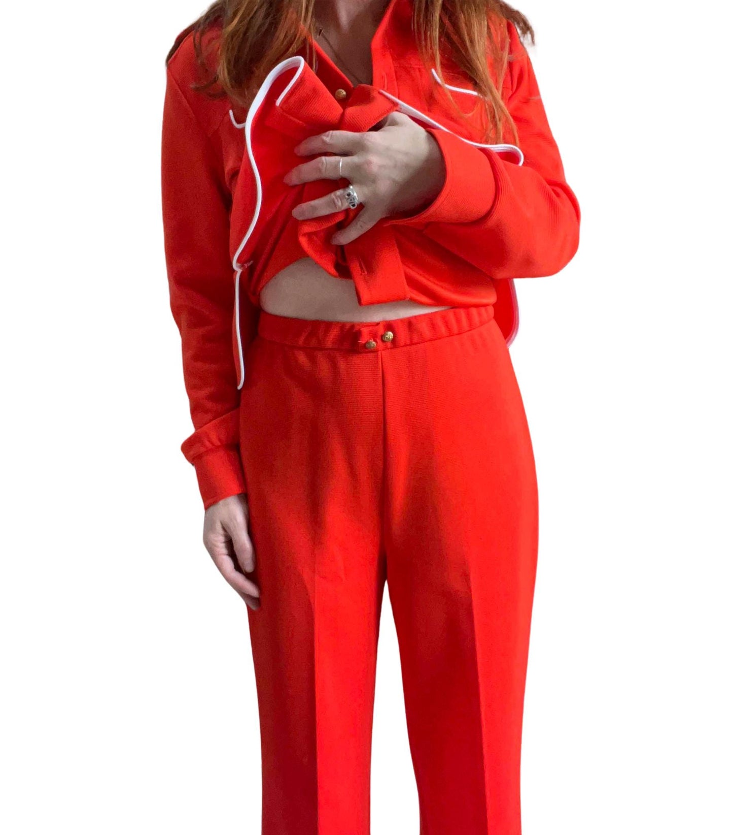 Vintage red two piece 70s 60s pant set leisure suit