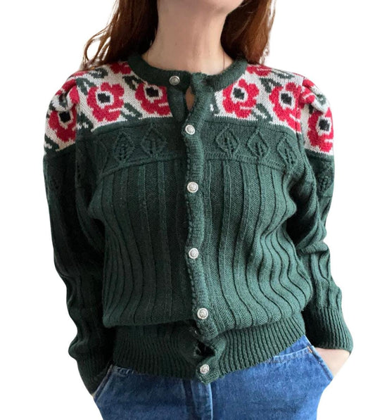 Vintage Austrian cardigan trachten wool folklore floral