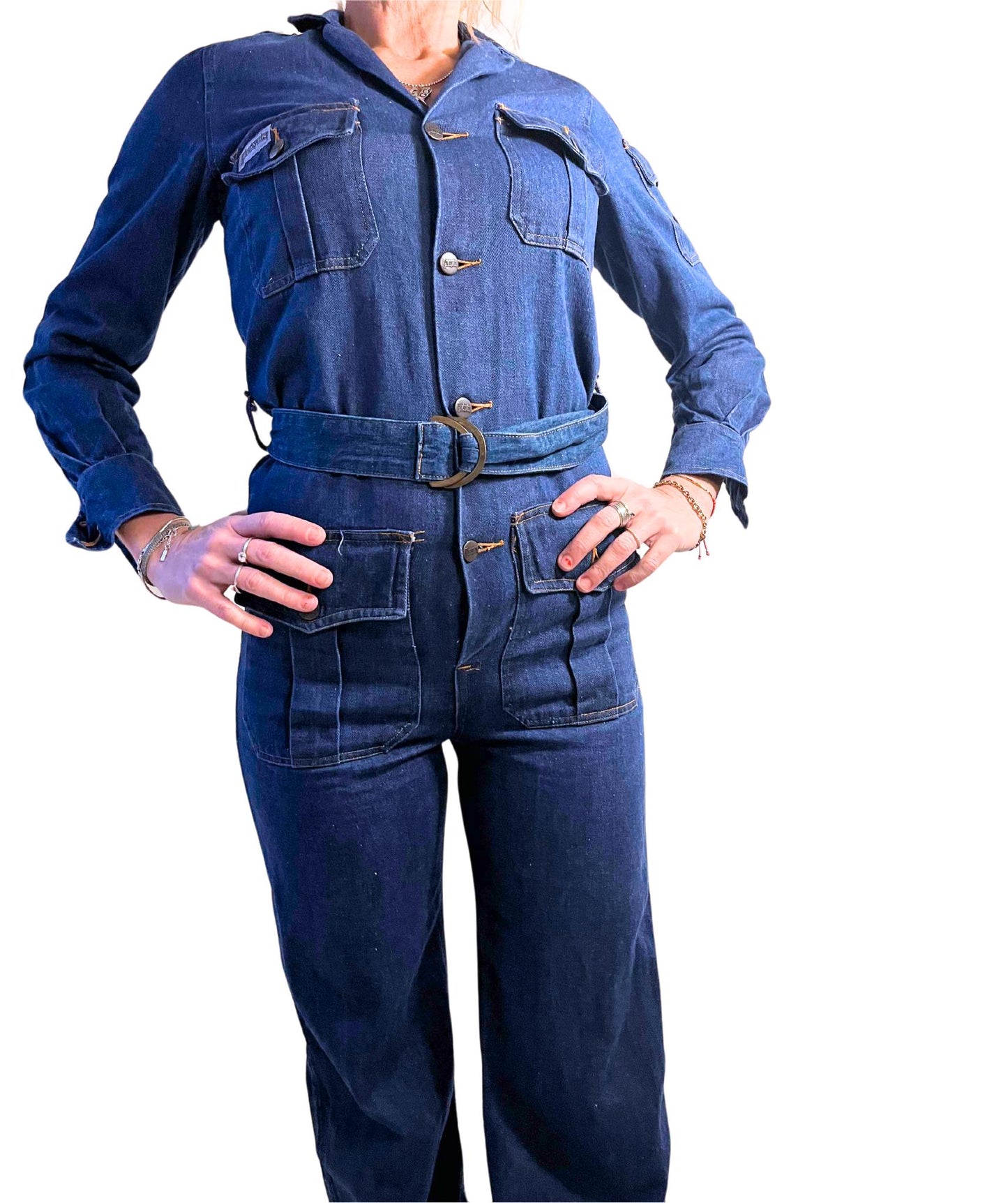 Vintage 70s denim jumpsuit coverall from M.I.H (Made in Heaven) Made in England Retro  All-In-One