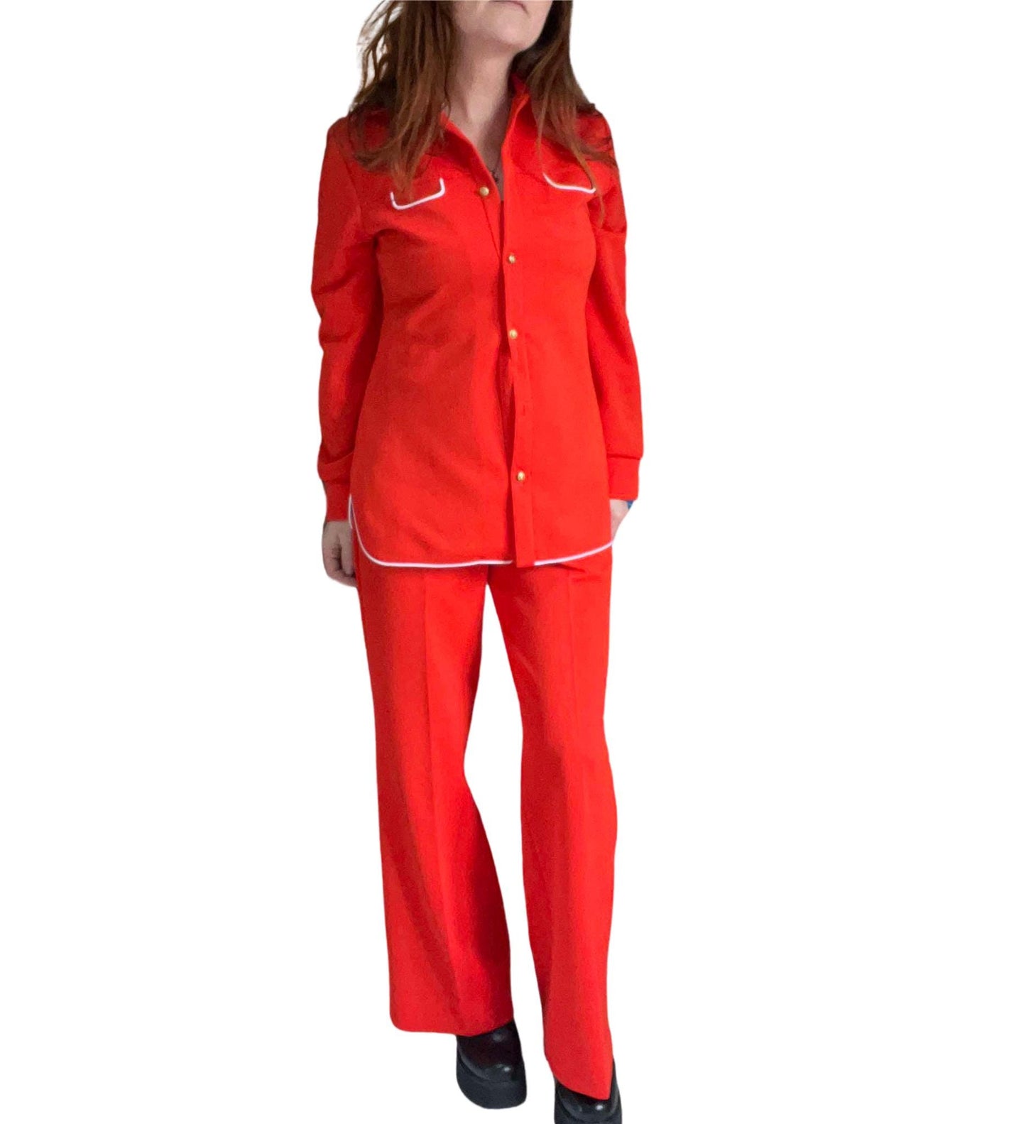 Vintage red two piece 70s 60s pant set leisure suit