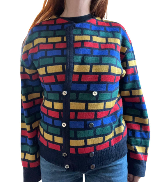 Vintage cardigan 80s 90s retro colour block