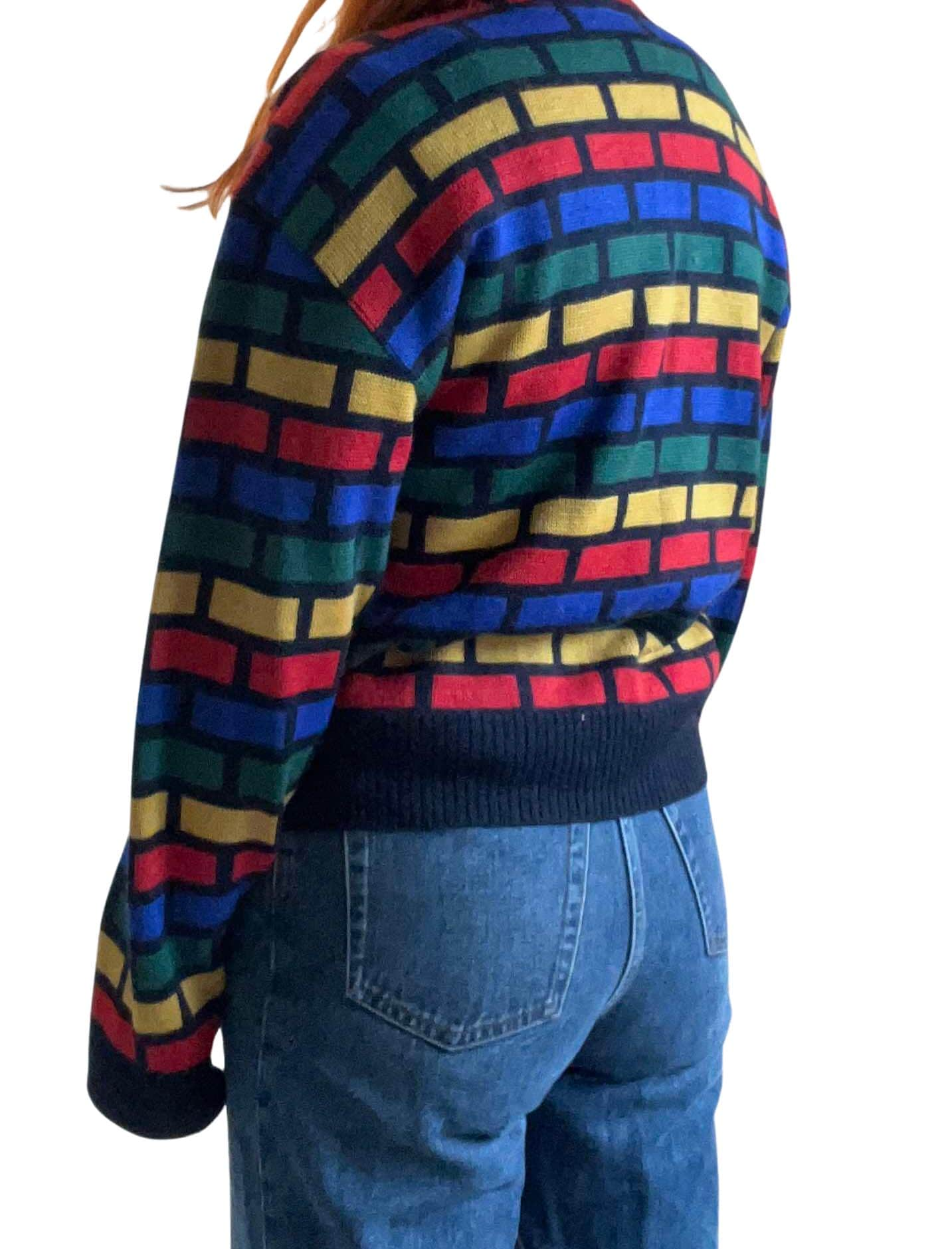 Vintage cardigan 80s 90s retro colour block